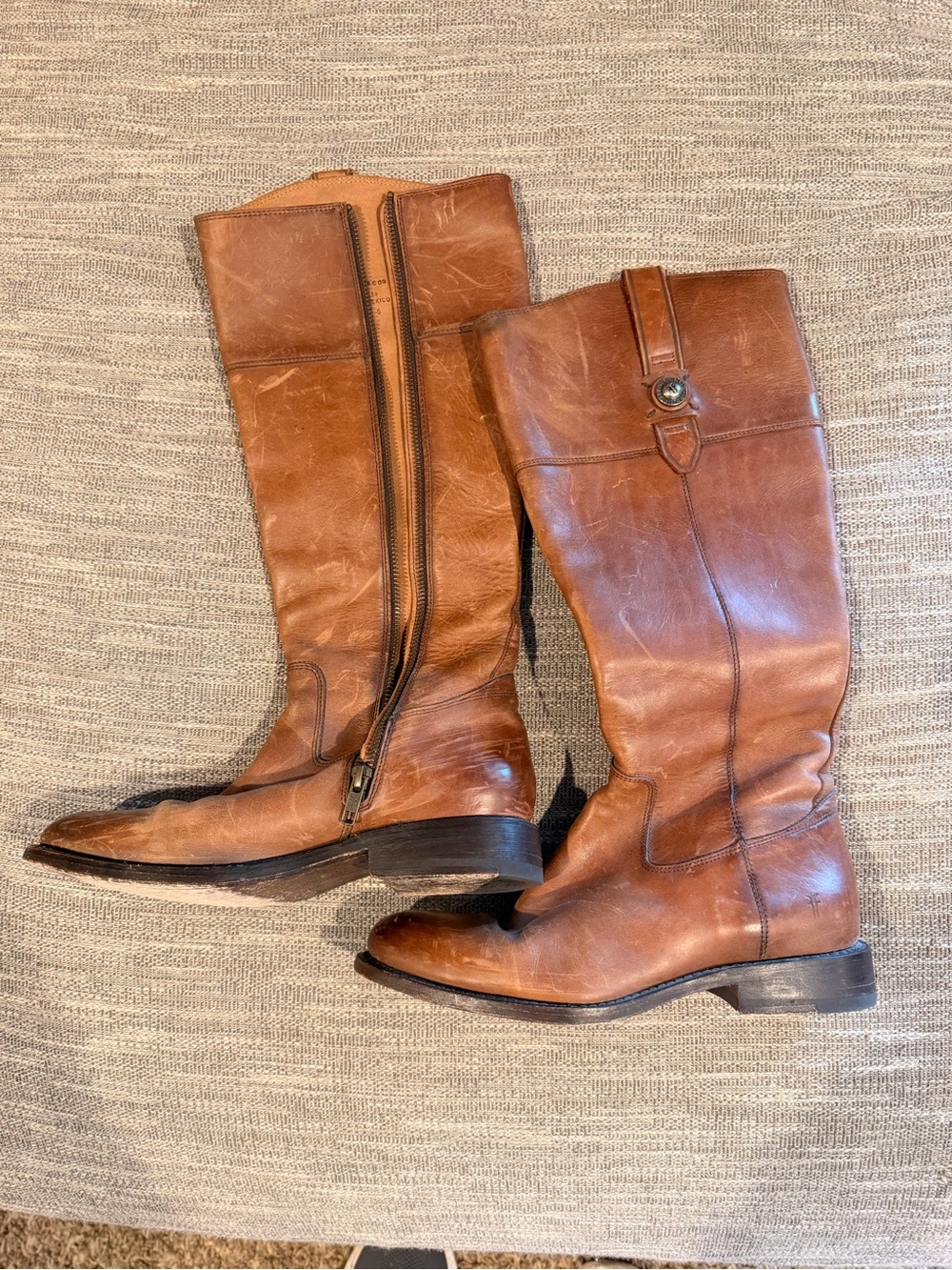 Frye Melissa Button Back Zip Cognac Brown Leather Tall Riding Boots Size 8 B
